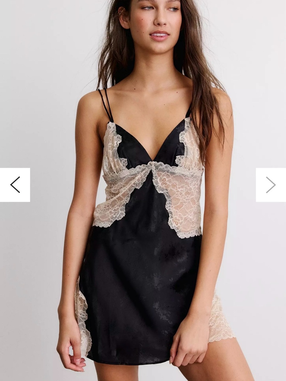 Urban Outfitters Black Satin Slip dress  with Ivory Lace